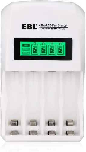 EBL LN-6907 4-Bay Smart Battery Charger with LCD Indicator Screen, Individually Controlled Quick Charging Slots, and Intelligent Overcurrent Protection for AA AAA Ni-MH Ni-CD Rechargeable Batteries