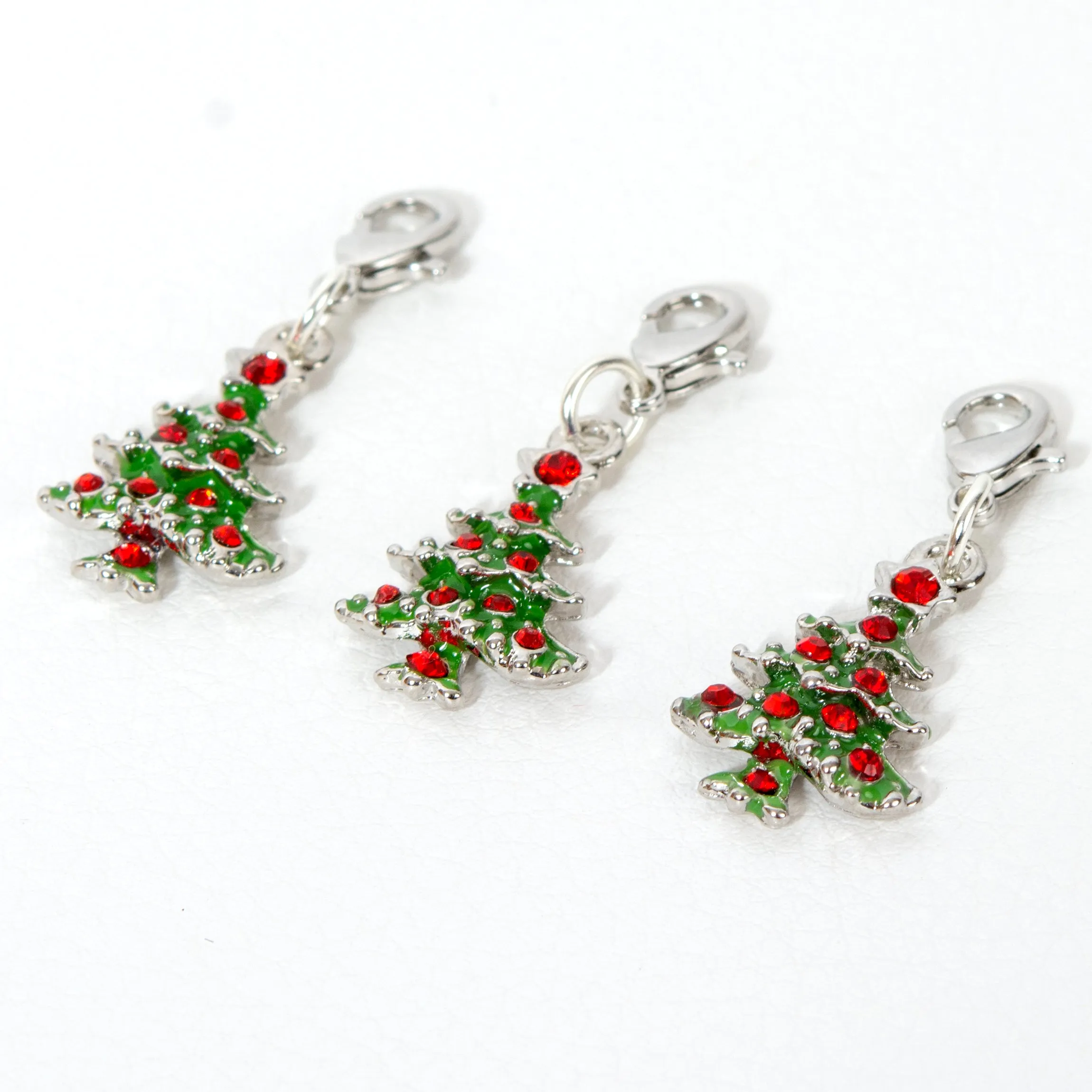 Enamel Christmas Tree Charm with Red Rhinestones