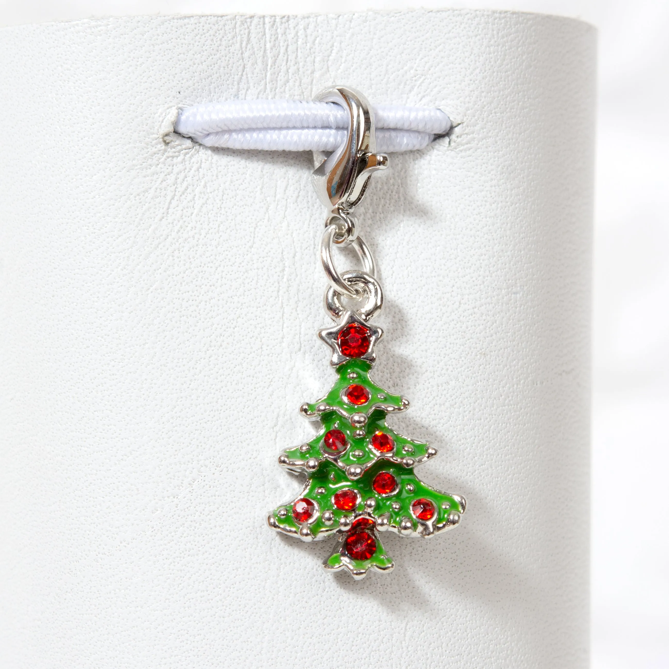 Enamel Christmas Tree Charm with Red Rhinestones