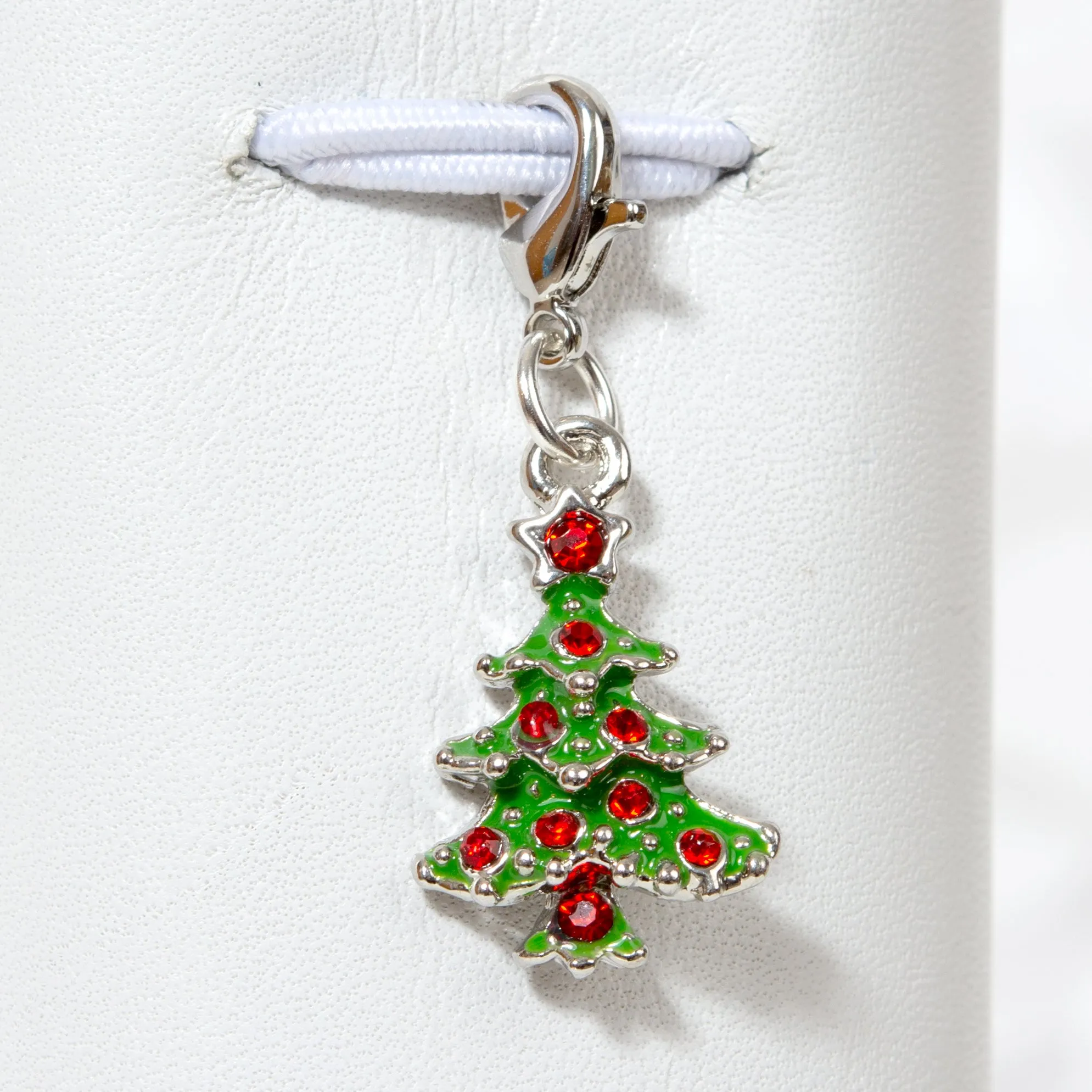 Enamel Christmas Tree Charm with Red Rhinestones