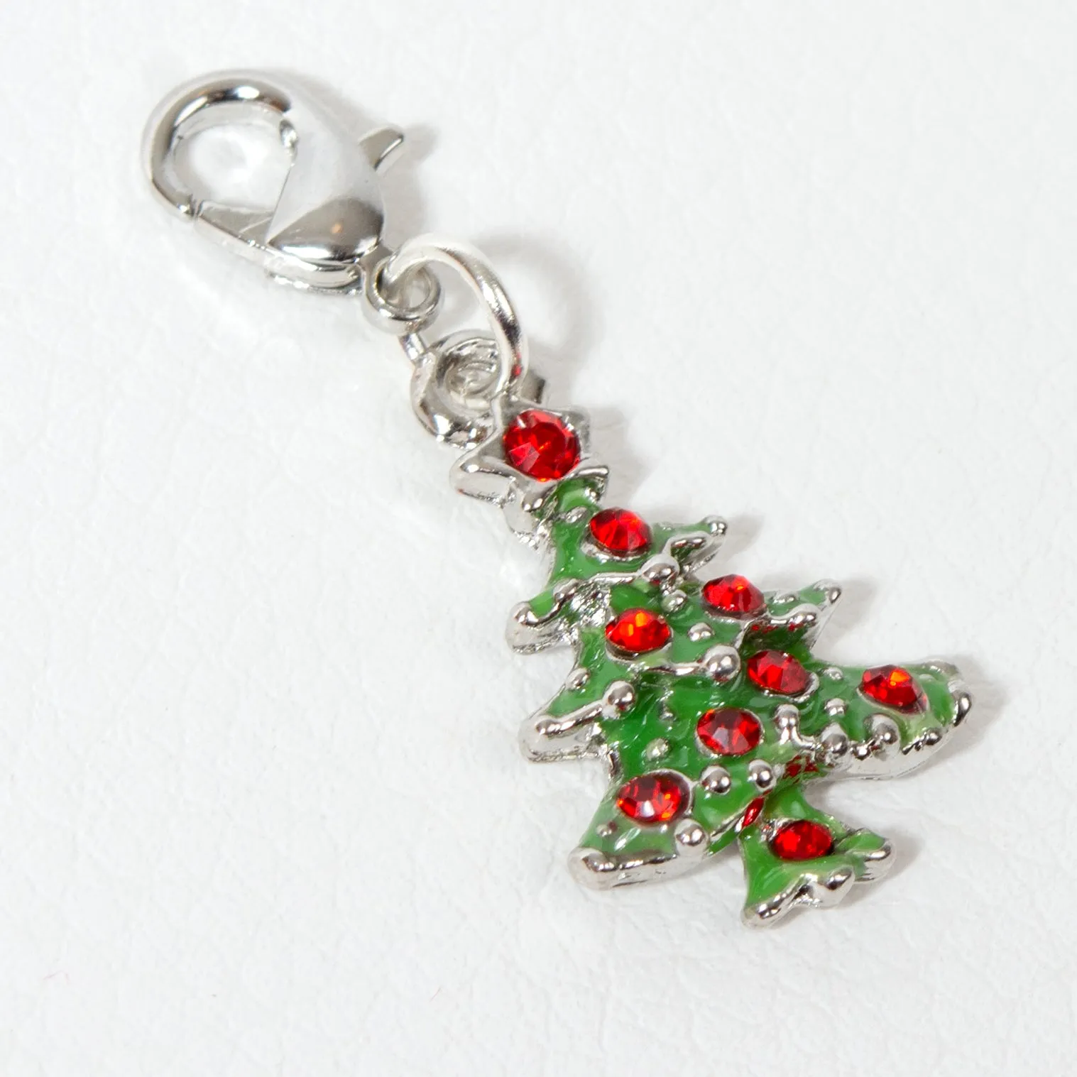 Enamel Christmas Tree Charm with Red Rhinestones