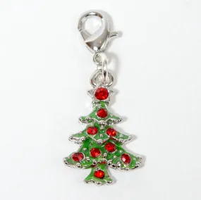 Enamel Christmas Tree Charm with Red Rhinestones