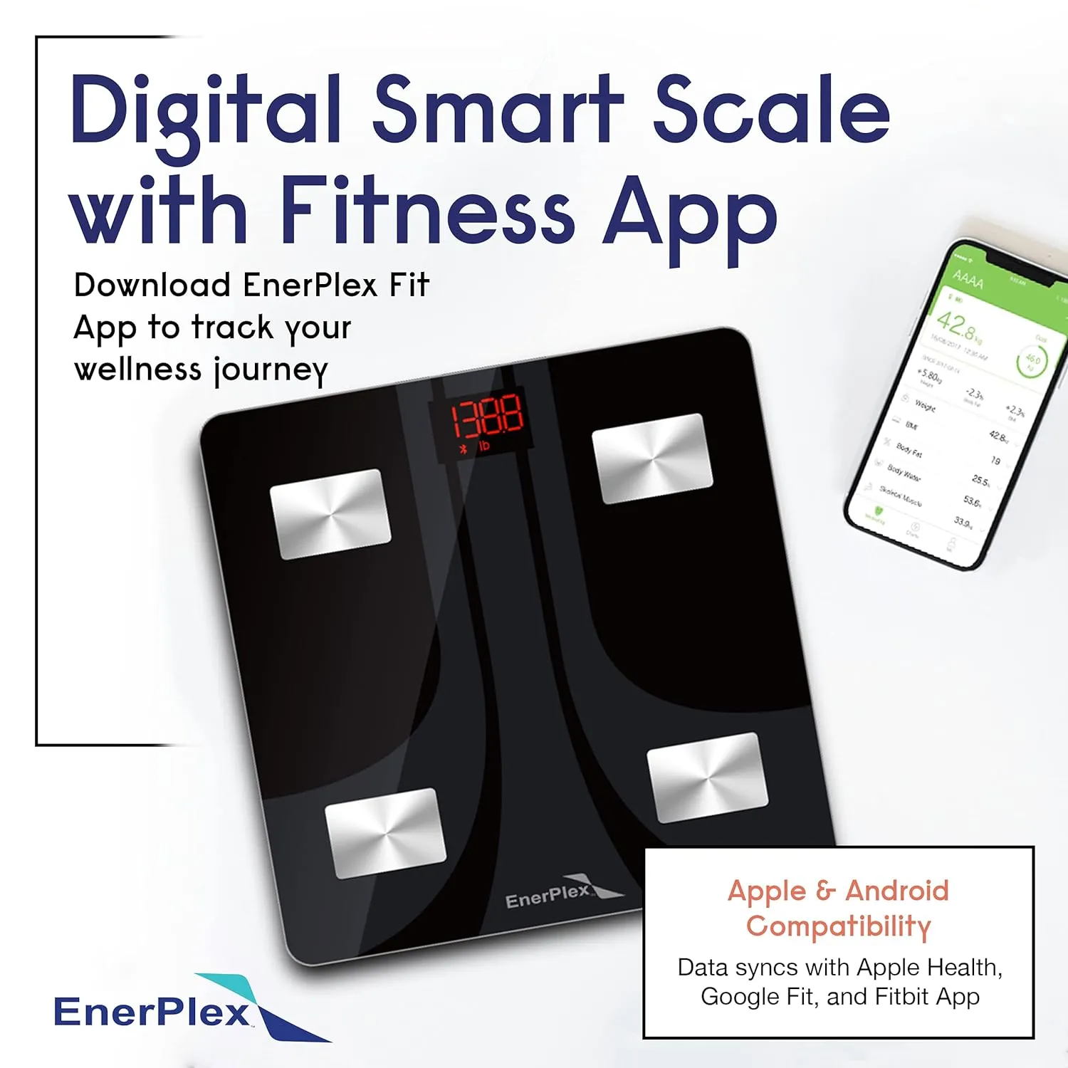 EnerPlex Scale for Body Weight - Accurate Digital BMI Bathroom and Home Scale for Weighing and Home Workout - Black