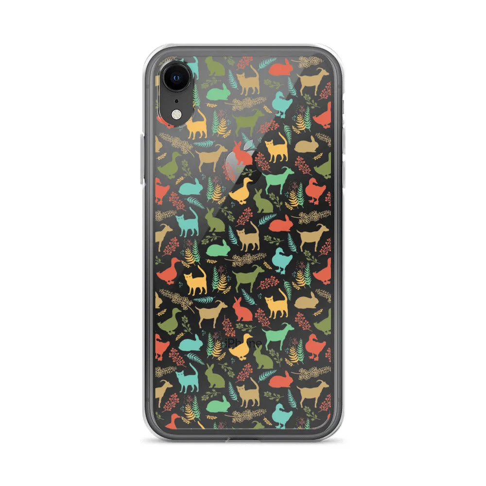 Farm Animals Clear iPhone 15 14 13 12 Pro Max, Cute Goat Rabbit Cat Duck Pattern Print iPhone 11 Mini SE XS Max XR X 7 8 Cell Phone