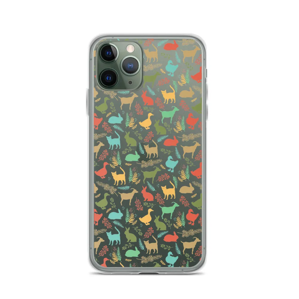 Farm Animals Clear iPhone 15 14 13 12 Pro Max, Cute Goat Rabbit Cat Duck Pattern Print iPhone 11 Mini SE XS Max XR X 7 8 Cell Phone