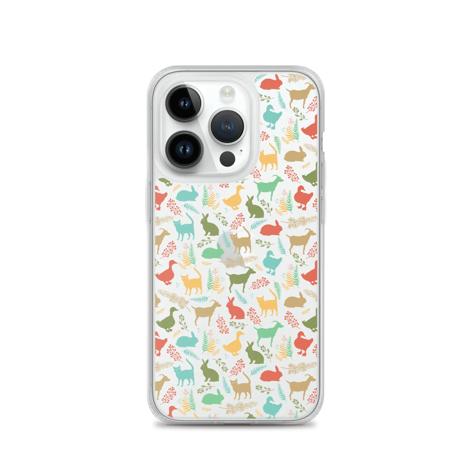 Farm Animals Clear iPhone 15 14 13 12 Pro Max, Cute Goat Rabbit Cat Duck Pattern Print iPhone 11 Mini SE XS Max XR X 7 8 Cell Phone