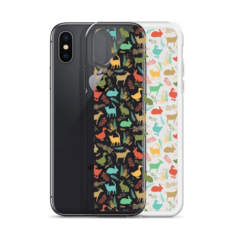 Farm Animals Clear iPhone 15 14 13 12 Pro Max, Cute Goat Rabbit Cat Duck Pattern Print iPhone 11 Mini SE XS Max XR X 7 8 Cell Phone