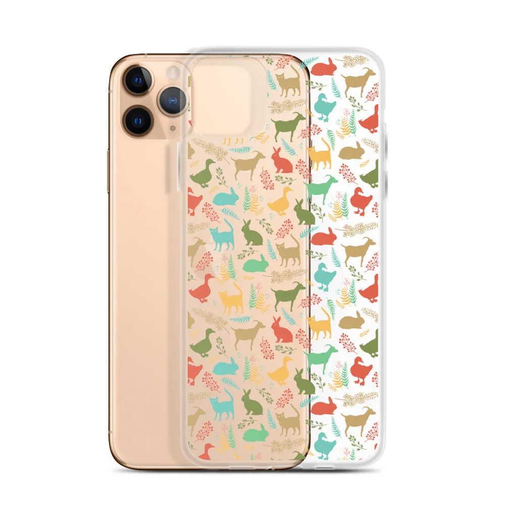 Farm Animals Clear iPhone 15 14 13 12 Pro Max, Cute Goat Rabbit Cat Duck Pattern Print iPhone 11 Mini SE XS Max XR X 7 8 Cell Phone