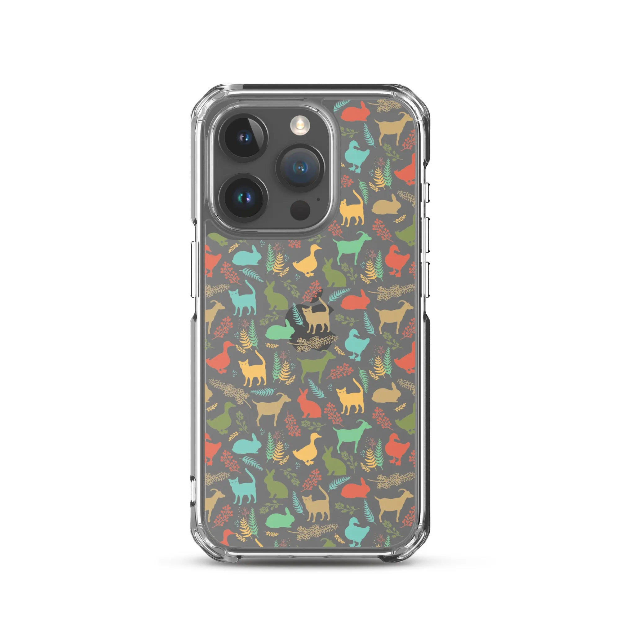 Farm Animals Clear iPhone 15 14 13 12 Pro Max, Cute Goat Rabbit Cat Duck Pattern Print iPhone 11 Mini SE XS Max XR X 7 8 Cell Phone