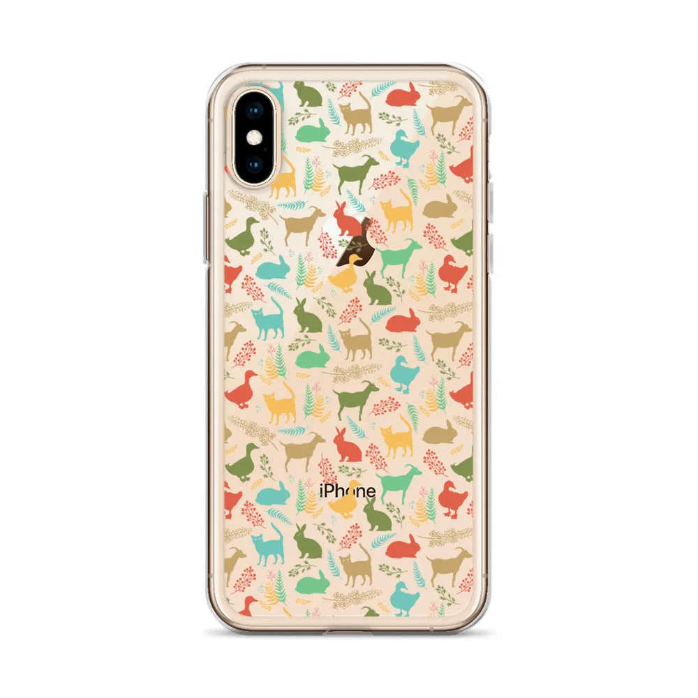 Farm Animals Clear iPhone 15 14 13 12 Pro Max, Cute Goat Rabbit Cat Duck Pattern Print iPhone 11 Mini SE XS Max XR X 7 8 Cell Phone