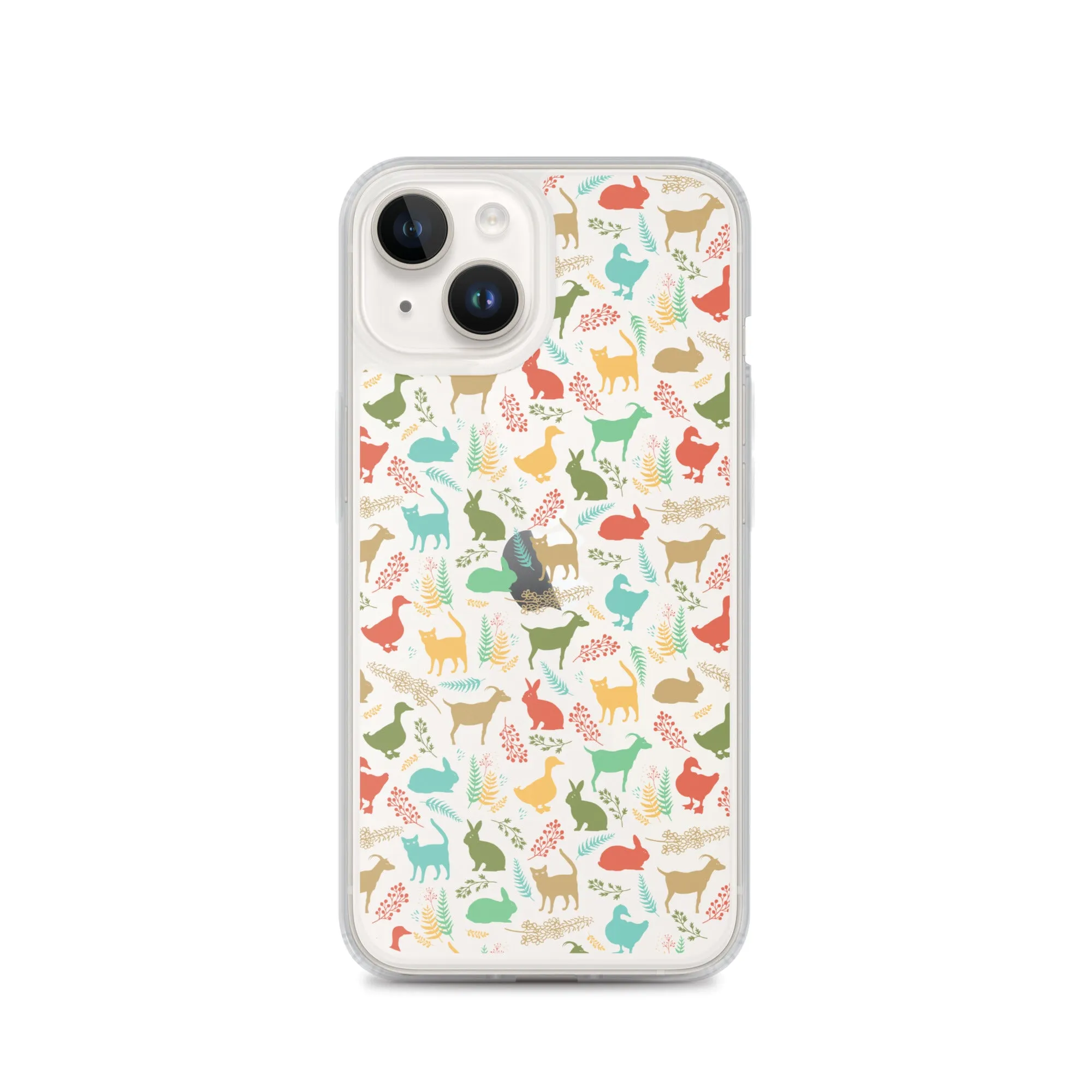 Farm Animals Clear iPhone 15 14 13 12 Pro Max, Cute Goat Rabbit Cat Duck Pattern Print iPhone 11 Mini SE XS Max XR X 7 8 Cell Phone