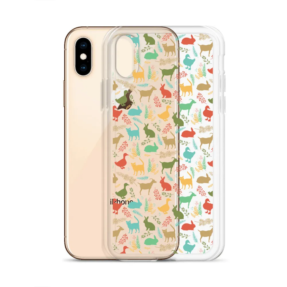 Farm Animals Clear iPhone 15 14 13 12 Pro Max, Cute Goat Rabbit Cat Duck Pattern Print iPhone 11 Mini SE XS Max XR X 7 8 Cell Phone