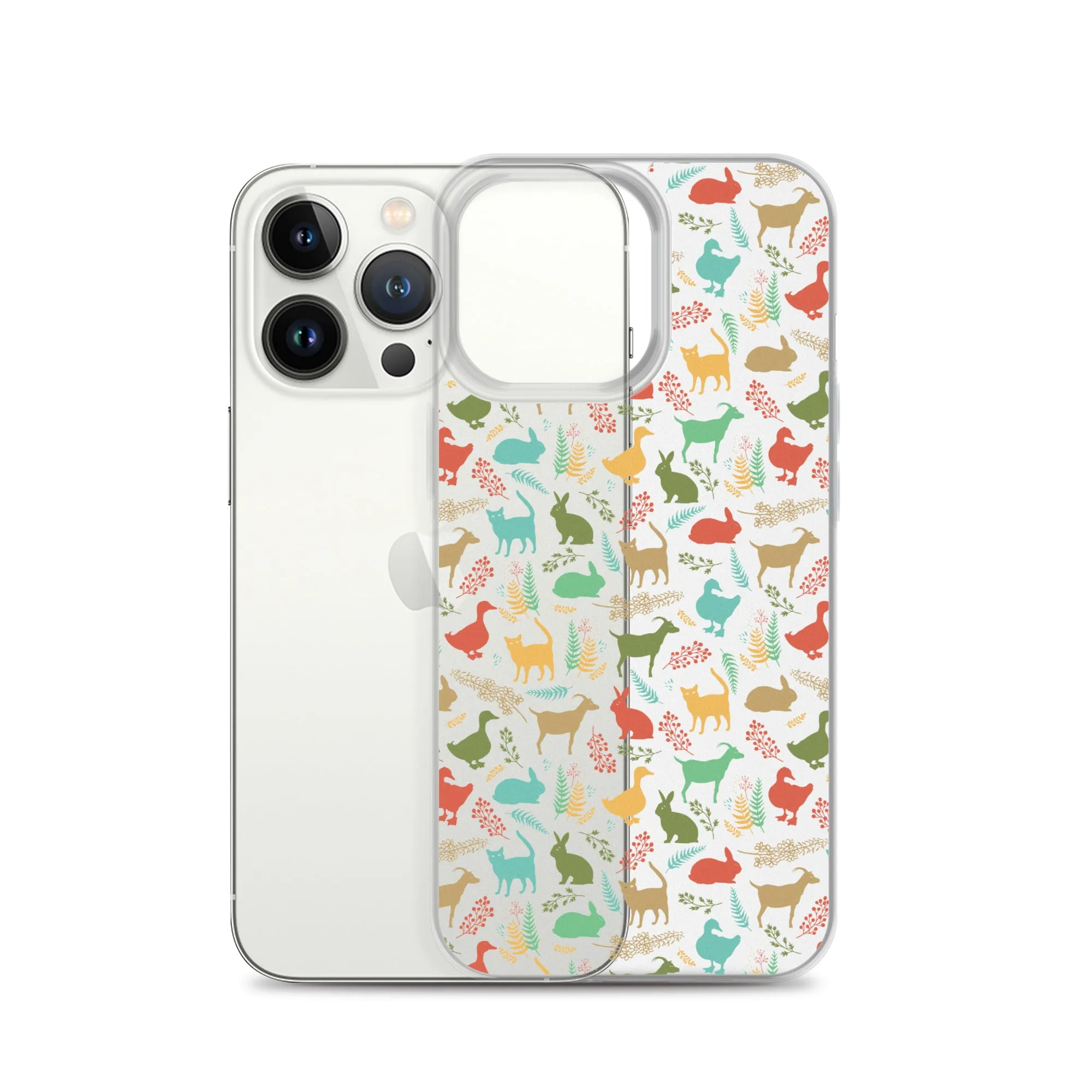 Farm Animals Clear iPhone 15 14 13 12 Pro Max, Cute Goat Rabbit Cat Duck Pattern Print iPhone 11 Mini SE XS Max XR X 7 8 Cell Phone