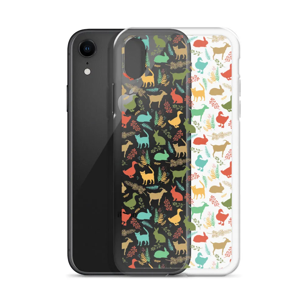 Farm Animals Clear iPhone 15 14 13 12 Pro Max, Cute Goat Rabbit Cat Duck Pattern Print iPhone 11 Mini SE XS Max XR X 7 8 Cell Phone