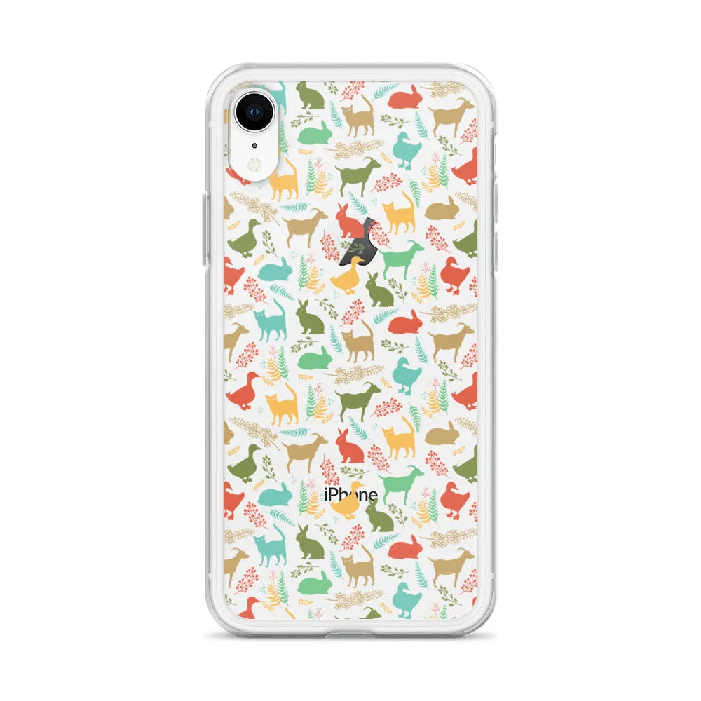 Farm Animals Clear iPhone 15 14 13 12 Pro Max, Cute Goat Rabbit Cat Duck Pattern Print iPhone 11 Mini SE XS Max XR X 7 8 Cell Phone