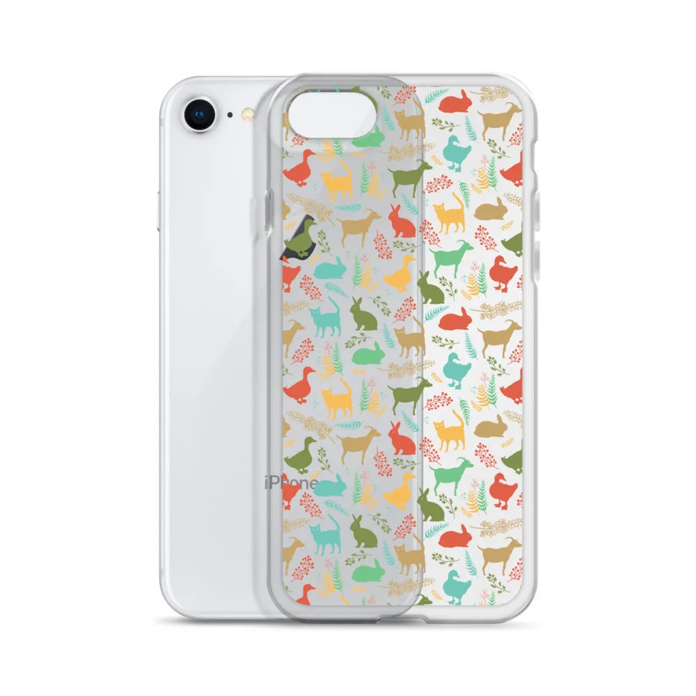 Farm Animals Clear iPhone 15 14 13 12 Pro Max, Cute Goat Rabbit Cat Duck Pattern Print iPhone 11 Mini SE XS Max XR X 7 8 Cell Phone