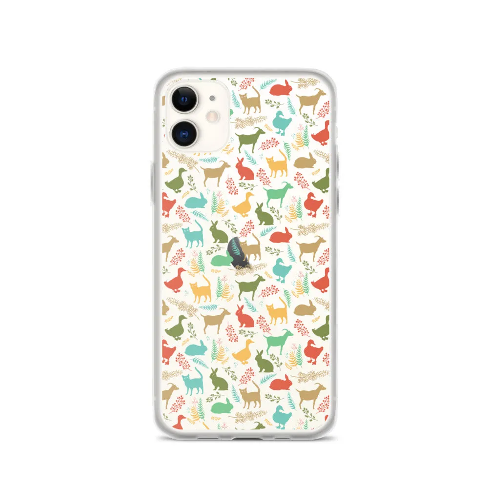 Farm Animals Clear iPhone 15 14 13 12 Pro Max, Cute Goat Rabbit Cat Duck Pattern Print iPhone 11 Mini SE XS Max XR X 7 8 Cell Phone