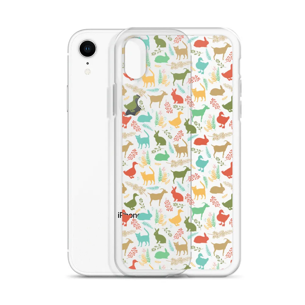 Farm Animals Clear iPhone 15 14 13 12 Pro Max, Cute Goat Rabbit Cat Duck Pattern Print iPhone 11 Mini SE XS Max XR X 7 8 Cell Phone