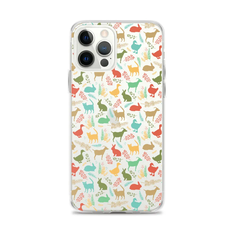 Farm Animals Clear iPhone 15 14 13 12 Pro Max, Cute Goat Rabbit Cat Duck Pattern Print iPhone 11 Mini SE XS Max XR X 7 8 Cell Phone