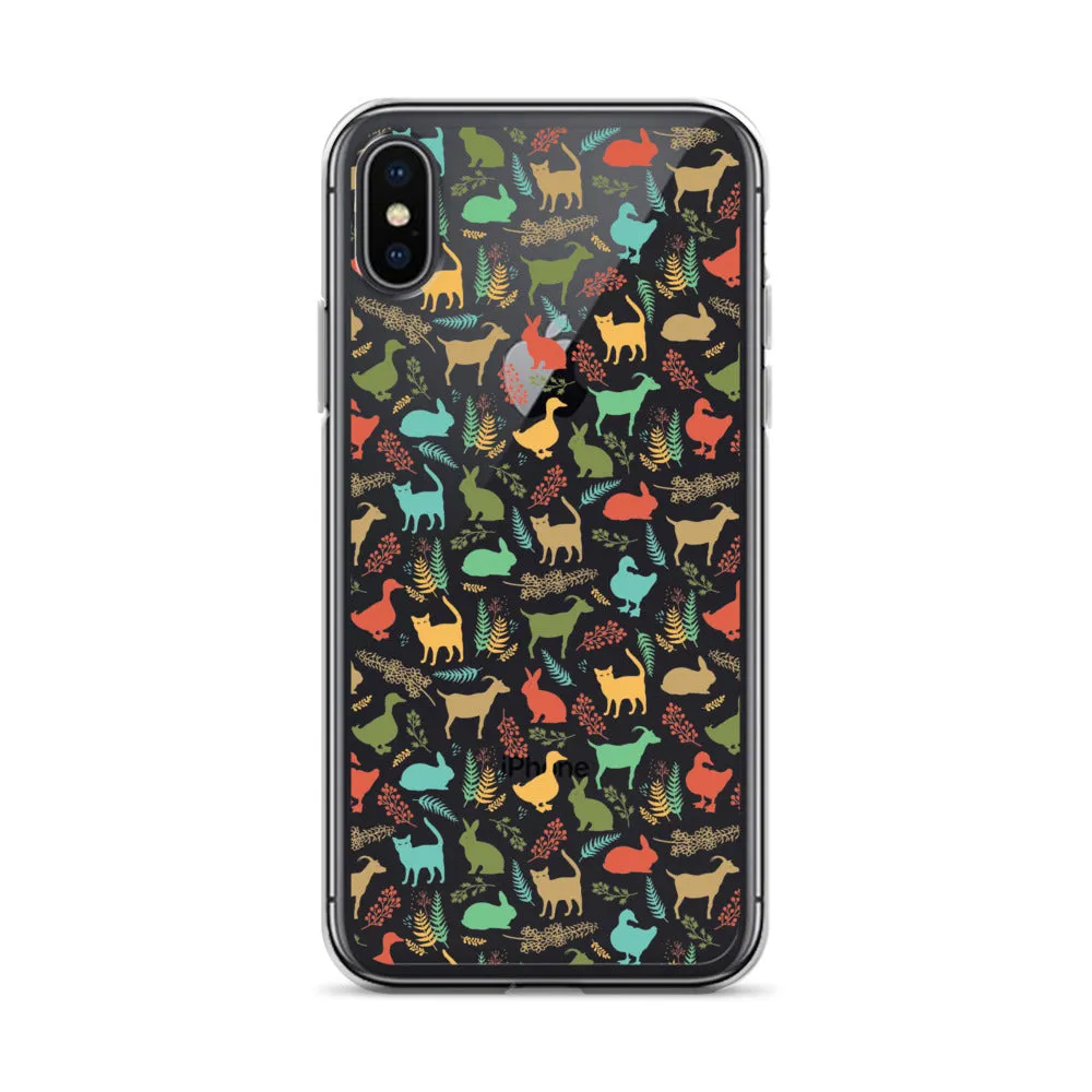 Farm Animals Clear iPhone 15 14 13 12 Pro Max, Cute Goat Rabbit Cat Duck Pattern Print iPhone 11 Mini SE XS Max XR X 7 8 Cell Phone