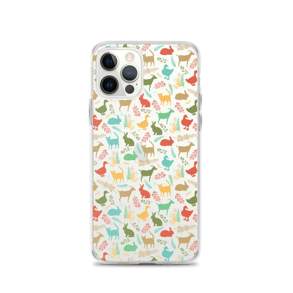 Farm Animals Clear iPhone 15 14 13 12 Pro Max, Cute Goat Rabbit Cat Duck Pattern Print iPhone 11 Mini SE XS Max XR X 7 8 Cell Phone