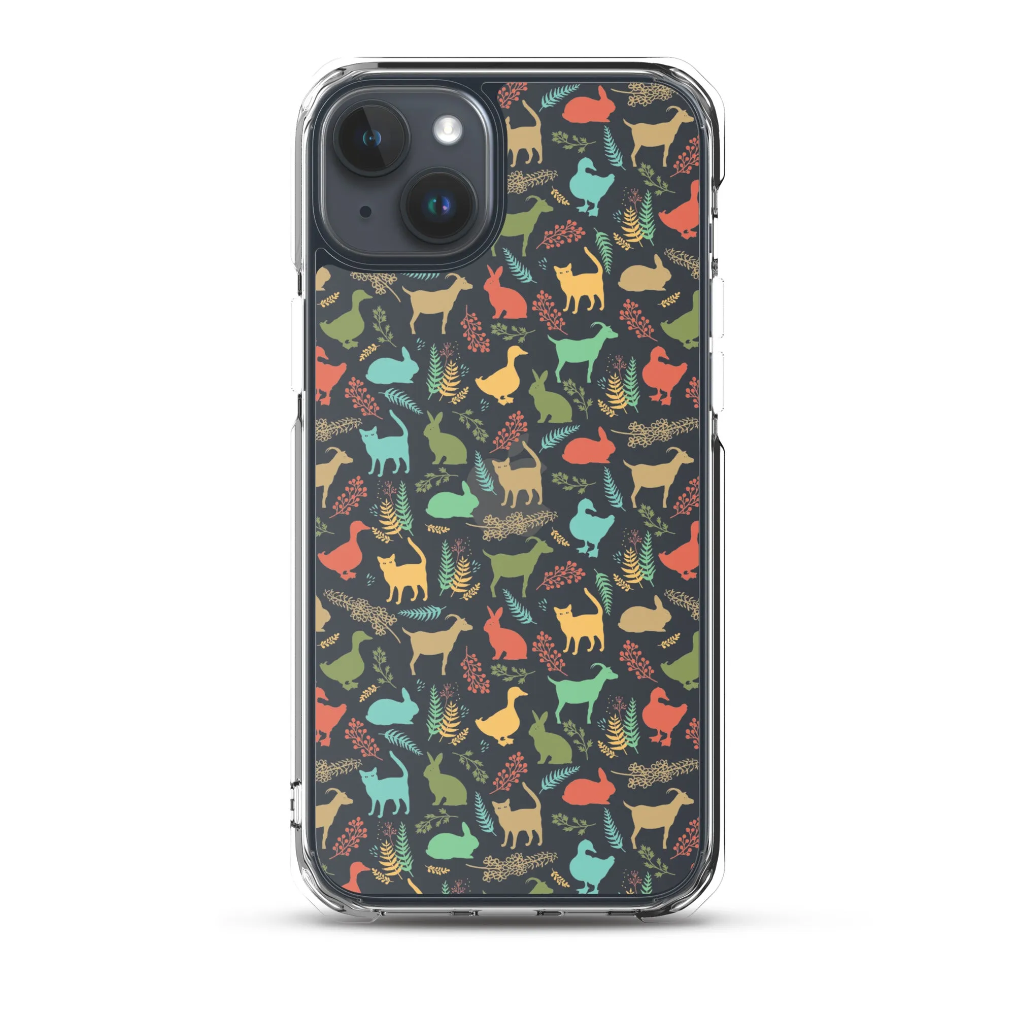 Farm Animals Clear iPhone 15 14 13 12 Pro Max, Cute Goat Rabbit Cat Duck Pattern Print iPhone 11 Mini SE XS Max XR X 7 8 Cell Phone