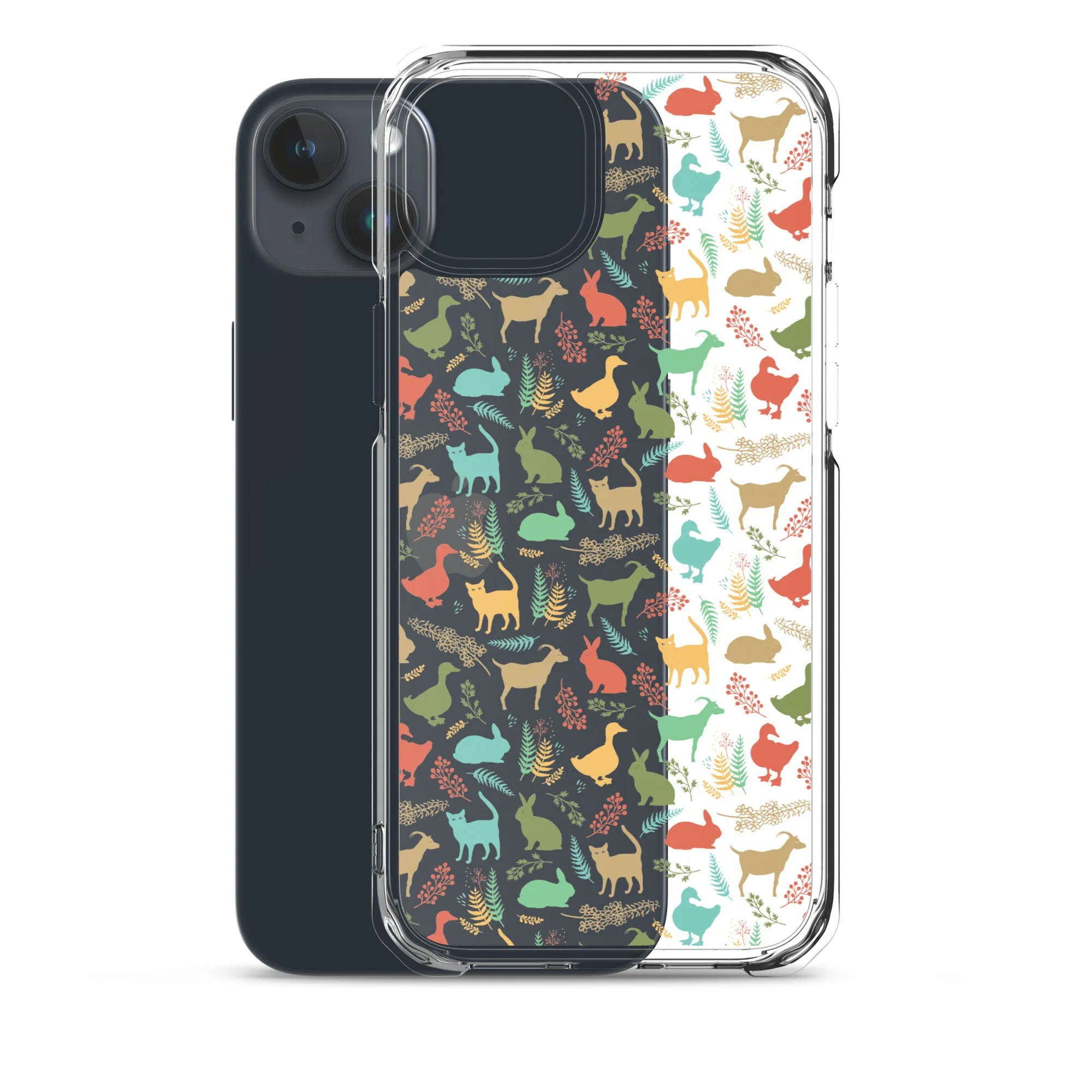 Farm Animals Clear iPhone 15 14 13 12 Pro Max, Cute Goat Rabbit Cat Duck Pattern Print iPhone 11 Mini SE XS Max XR X 7 8 Cell Phone