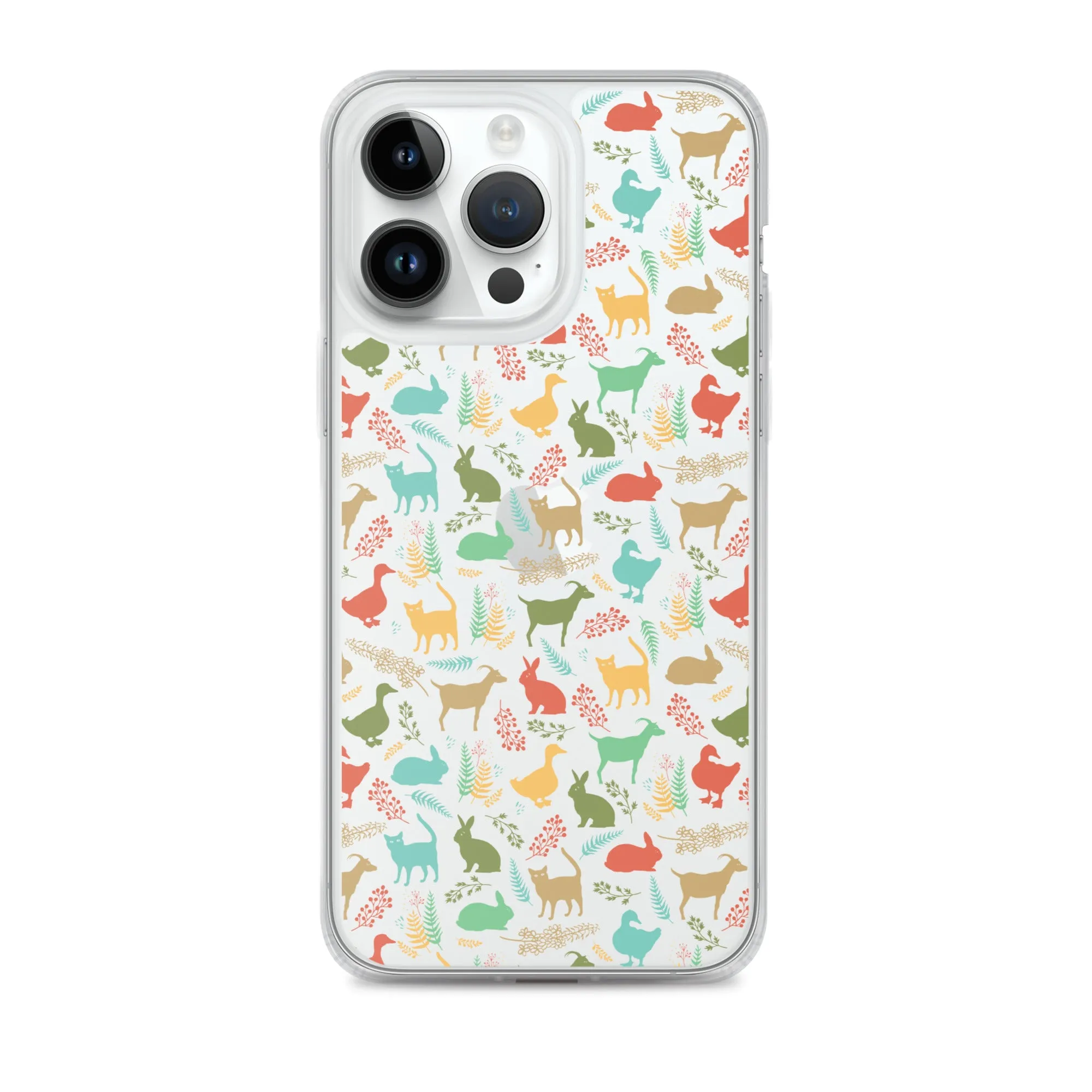 Farm Animals Clear iPhone 15 14 13 12 Pro Max, Cute Goat Rabbit Cat Duck Pattern Print iPhone 11 Mini SE XS Max XR X 7 8 Cell Phone