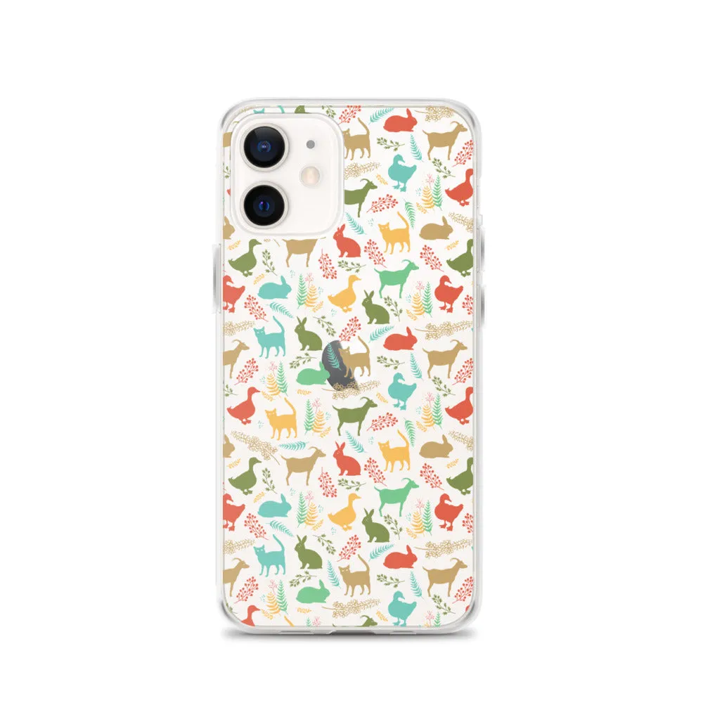 Farm Animals Clear iPhone 15 14 13 12 Pro Max, Cute Goat Rabbit Cat Duck Pattern Print iPhone 11 Mini SE XS Max XR X 7 8 Cell Phone