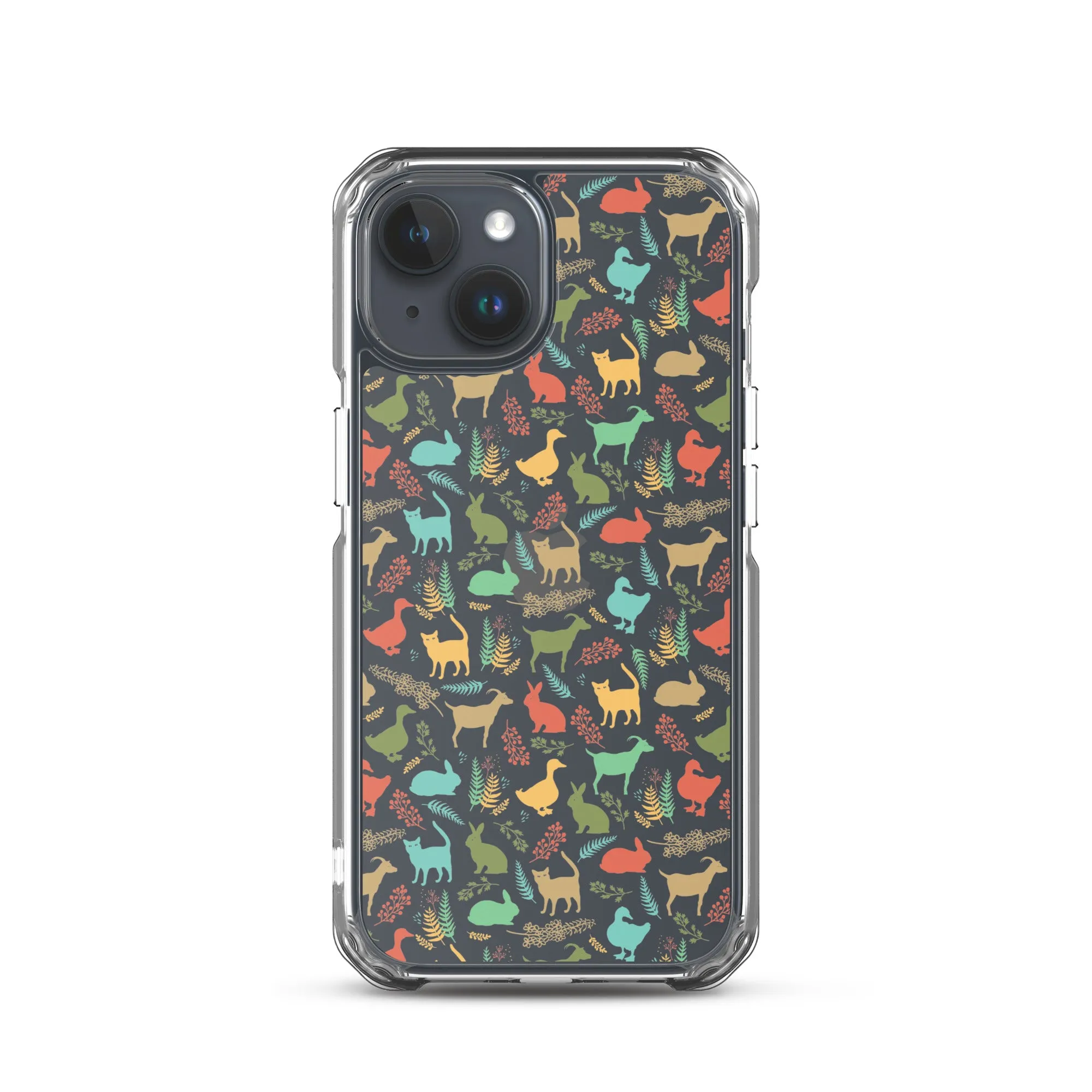 Farm Animals Clear iPhone 15 14 13 12 Pro Max, Cute Goat Rabbit Cat Duck Pattern Print iPhone 11 Mini SE XS Max XR X 7 8 Cell Phone