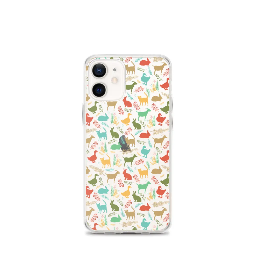 Farm Animals Clear iPhone 15 14 13 12 Pro Max, Cute Goat Rabbit Cat Duck Pattern Print iPhone 11 Mini SE XS Max XR X 7 8 Cell Phone