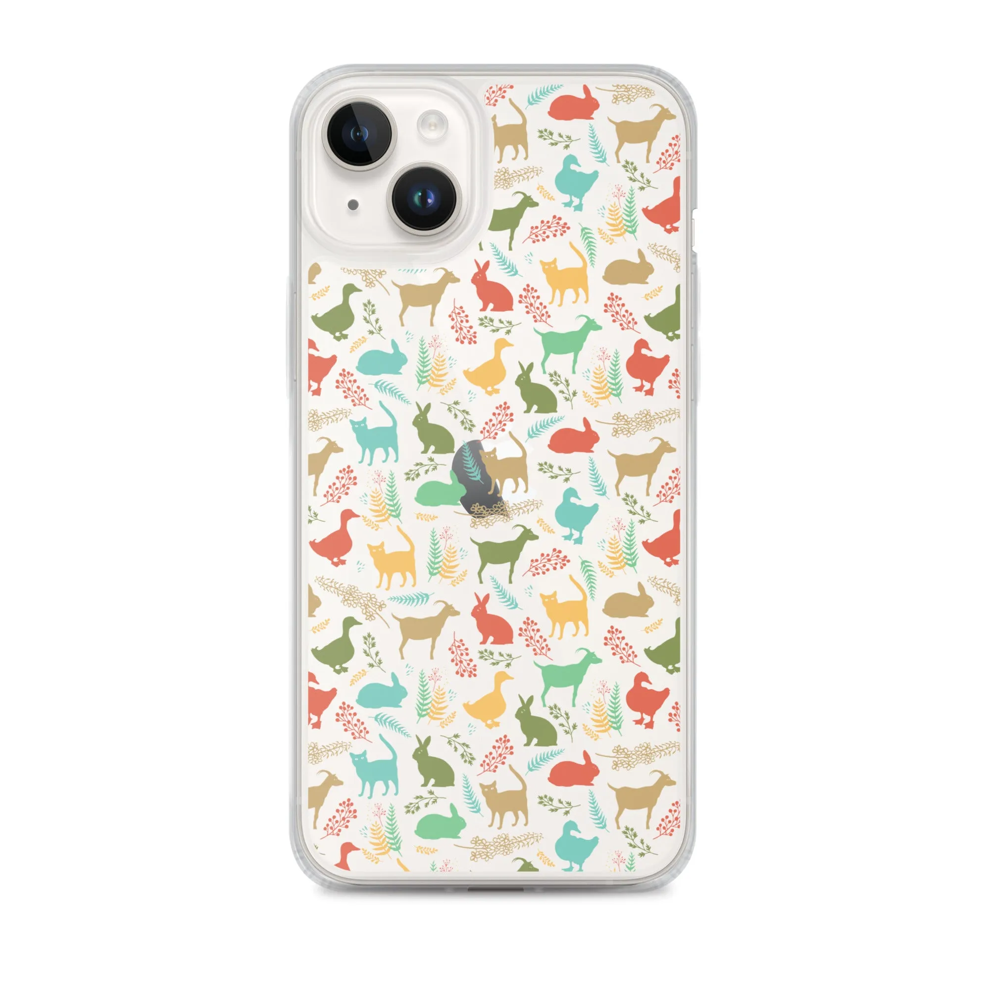 Farm Animals Clear iPhone 15 14 13 12 Pro Max, Cute Goat Rabbit Cat Duck Pattern Print iPhone 11 Mini SE XS Max XR X 7 8 Cell Phone