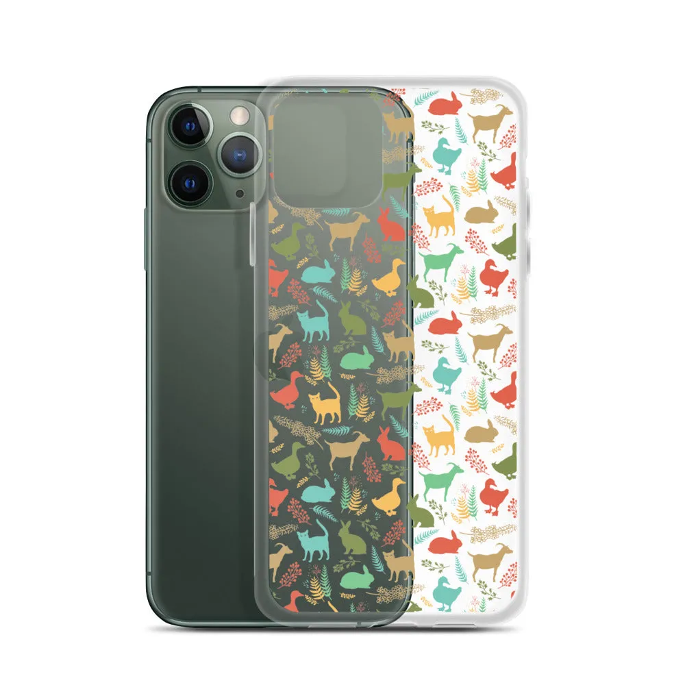 Farm Animals Clear iPhone 15 14 13 12 Pro Max, Cute Goat Rabbit Cat Duck Pattern Print iPhone 11 Mini SE XS Max XR X 7 8 Cell Phone