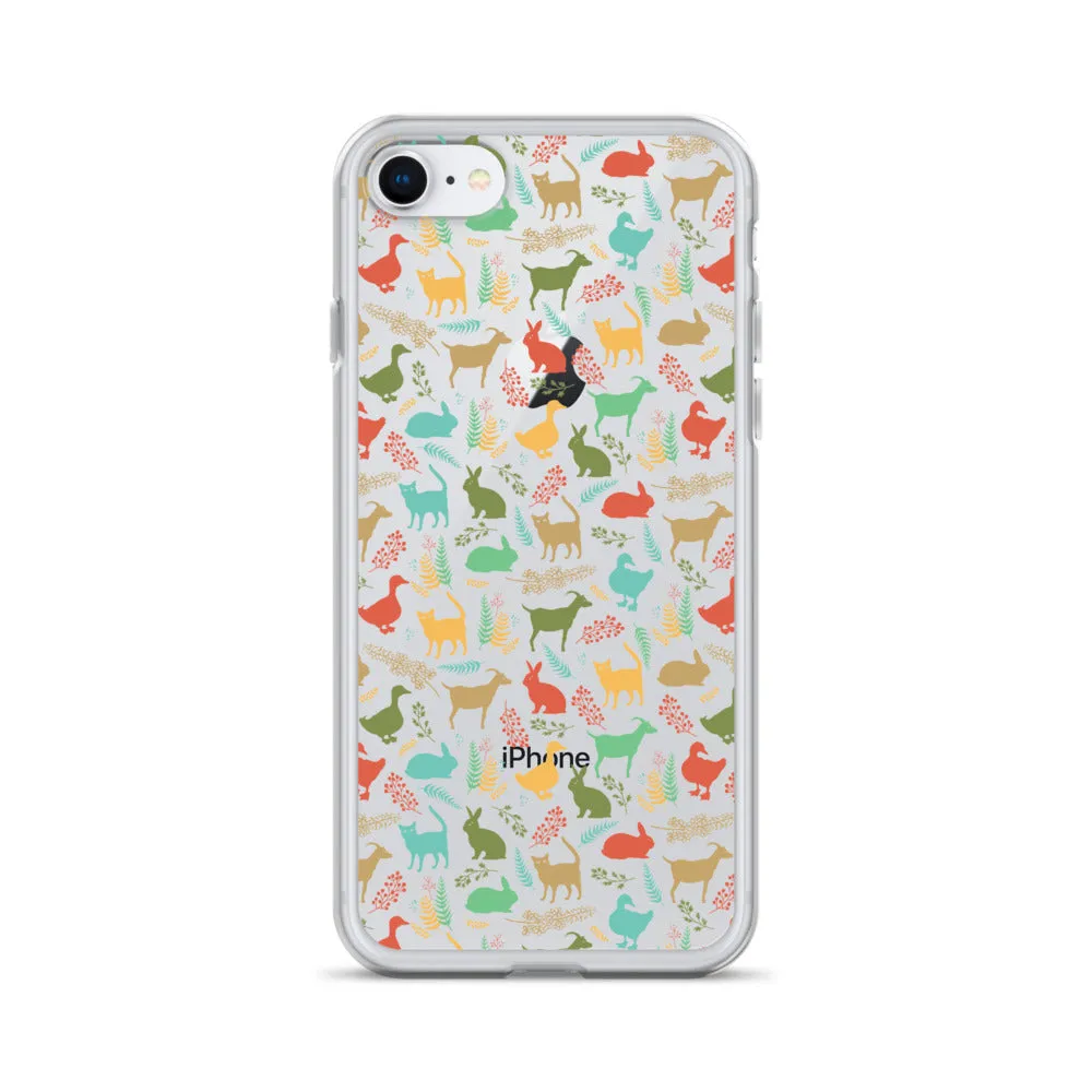 Farm Animals Clear iPhone 15 14 13 12 Pro Max, Cute Goat Rabbit Cat Duck Pattern Print iPhone 11 Mini SE XS Max XR X 7 8 Cell Phone