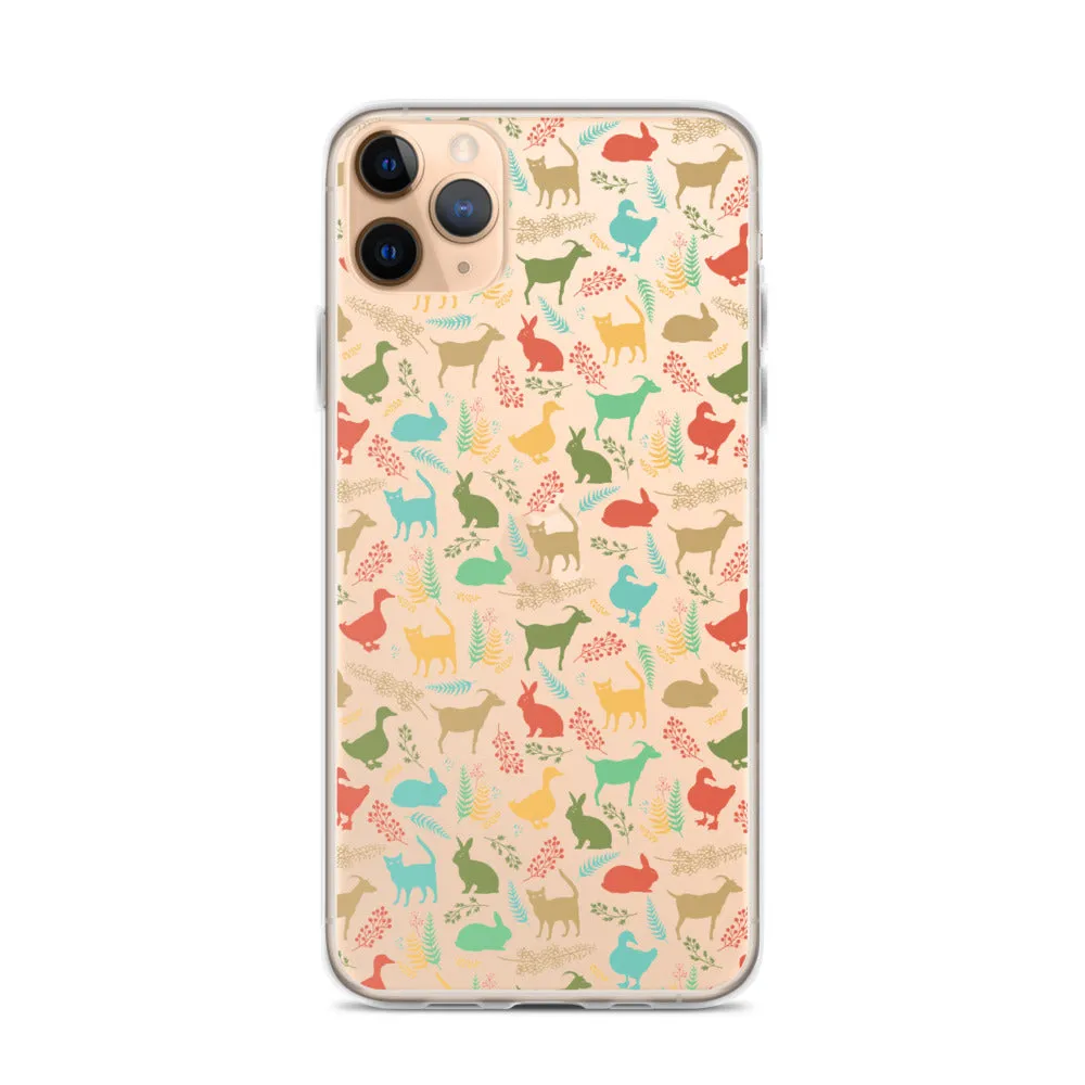 Farm Animals Clear iPhone 15 14 13 12 Pro Max, Cute Goat Rabbit Cat Duck Pattern Print iPhone 11 Mini SE XS Max XR X 7 8 Cell Phone