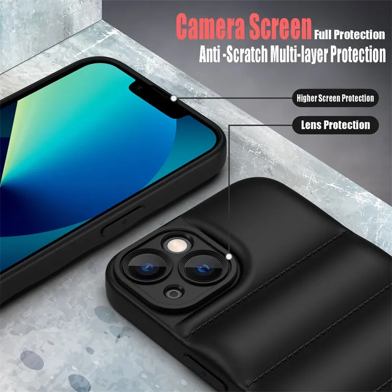 Fashion Brand Down Jacket Soft Silicone Shockproof Back Cover For iPhone 15 14 Pro 13 12 11 Pro Max