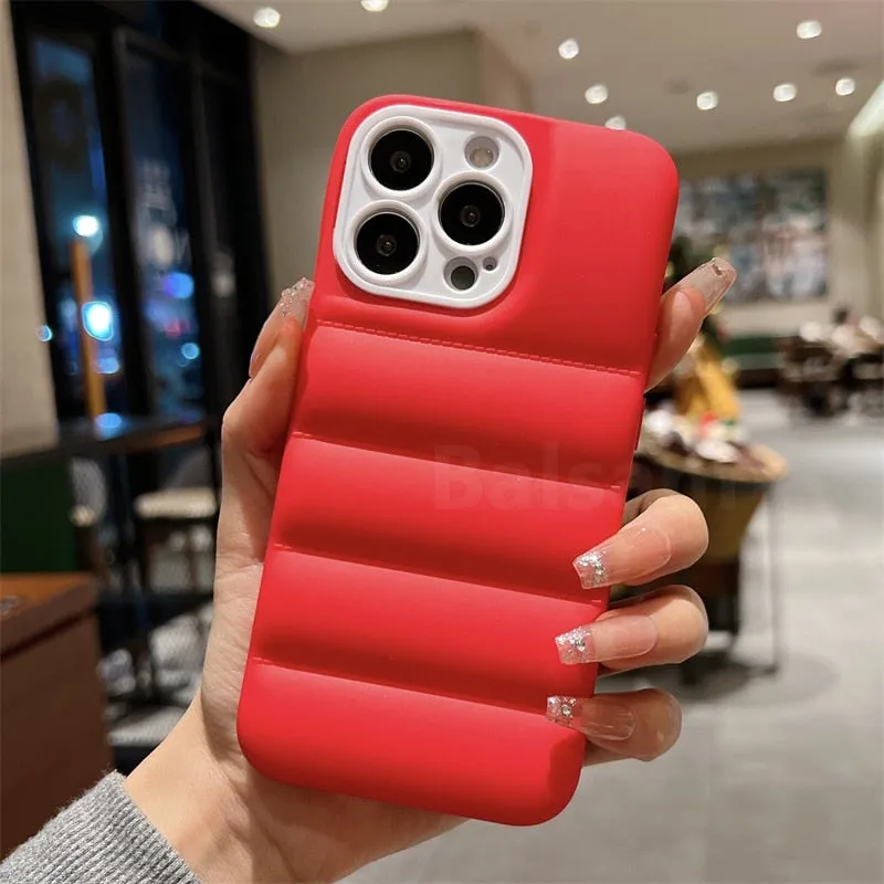 Fashion Brand Down Jacket Soft Silicone Shockproof Back Cover For iPhone 15 14 Pro 13 12 11 Pro Max