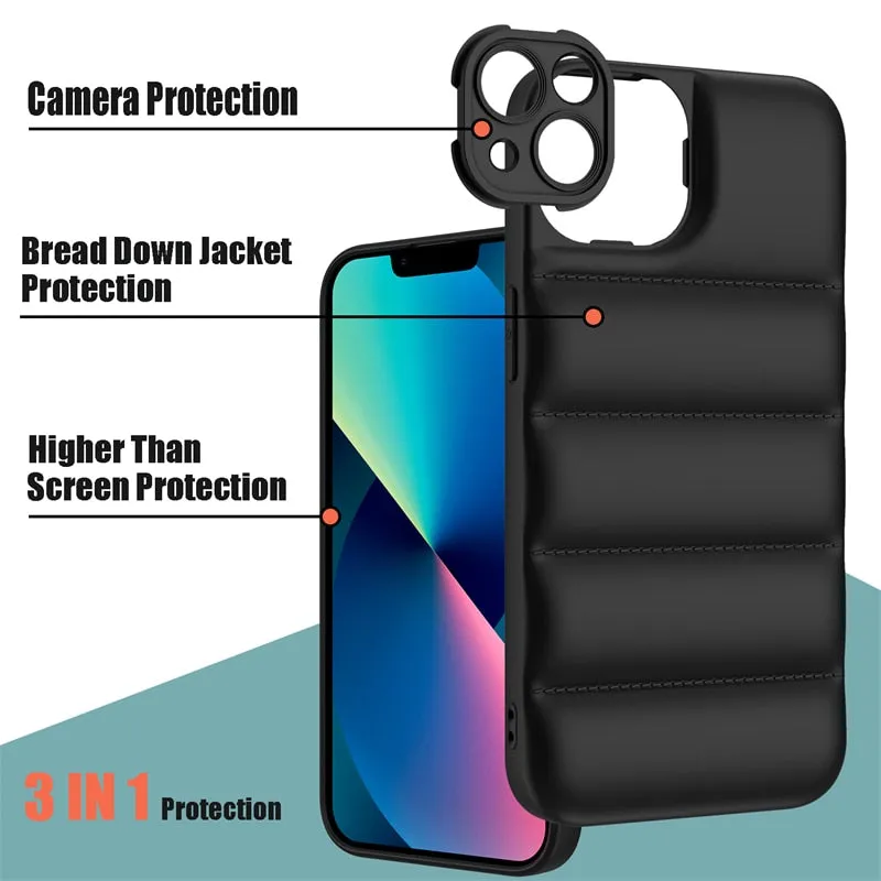 Fashion Brand Down Jacket Soft Silicone Shockproof Back Cover For iPhone 15 14 Pro 13 12 11 Pro Max