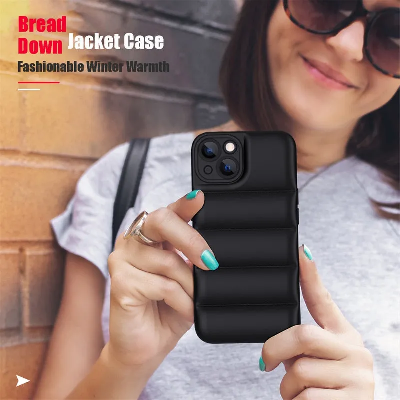 Fashion Brand Down Jacket Soft Silicone Shockproof Back Cover For iPhone 15 14 Pro 13 12 11 Pro Max