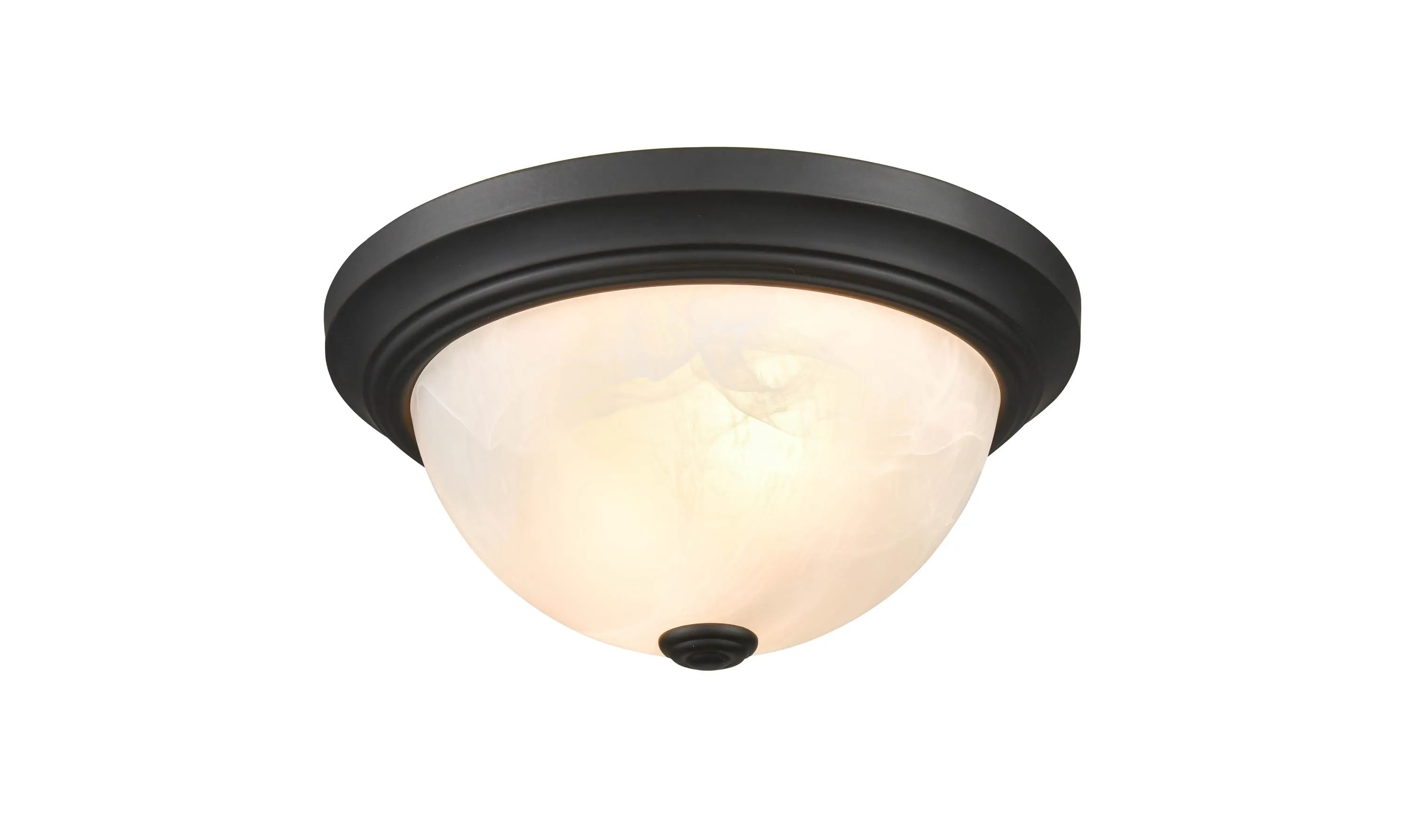 Flush Mount Fixture - Matte Black - Faux Alabaster Glass - 11in. Diameter - E26 Medium Base