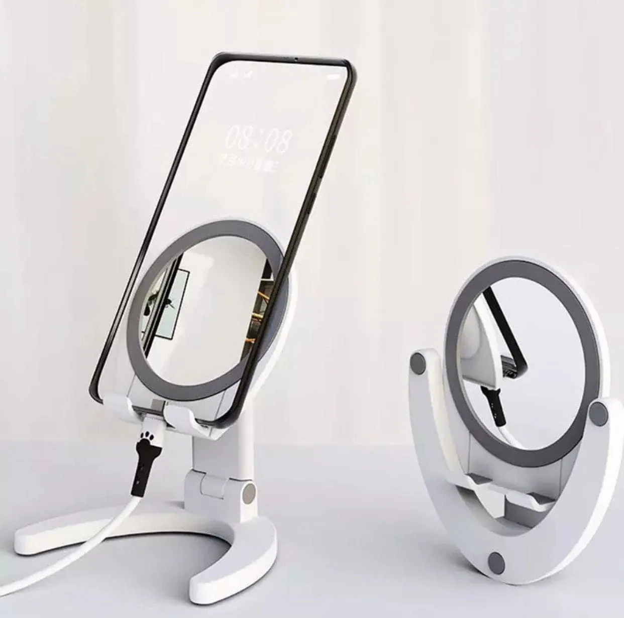 Foldable Desktop Phone Tablet Holder With Mirror, Foldable Support Desk Mobile Phone Holder Stand, Adjustable Desk Phone Holder With Make-up Mirror, Portable Design Mobile Phone Holder