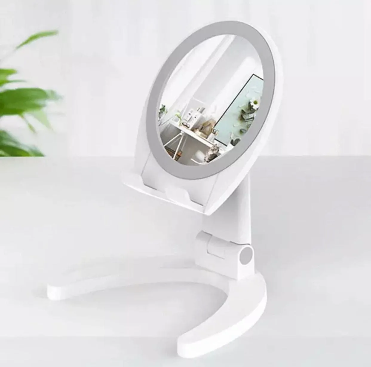 Foldable Desktop Phone Tablet Holder With Mirror, Foldable Support Desk Mobile Phone Holder Stand, Adjustable Desk Phone Holder With Make-up Mirror, Portable Design Mobile Phone Holder