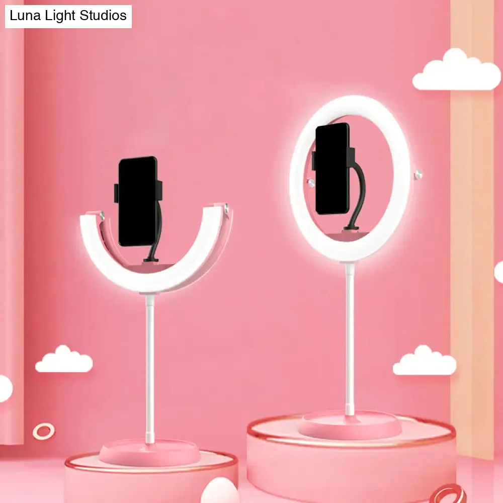 Foldable Metal Vanity Lamp with Mobile Phone Support & LED Light - Available in Black, White, and Pink