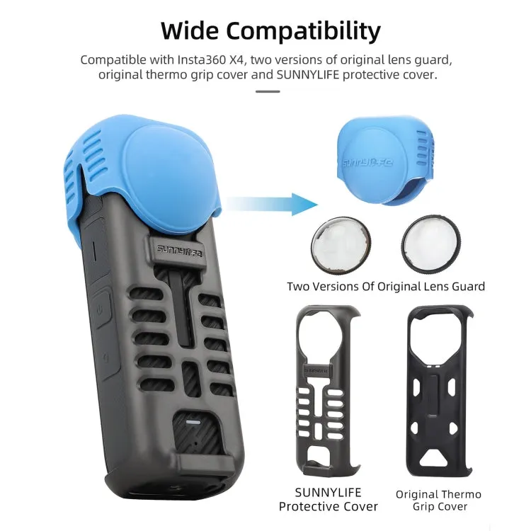 For Insta360 X4 Sunnylife Silicone Shockproof Case Lens Body Cover Kit(Blue)