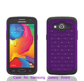 Galaxy Avant/G386T Rhinestone Case, Slim Hybrid Dual Layer[Shock Resistant] Crystal Rhinestone Studded Case Cover -  Purple/Black