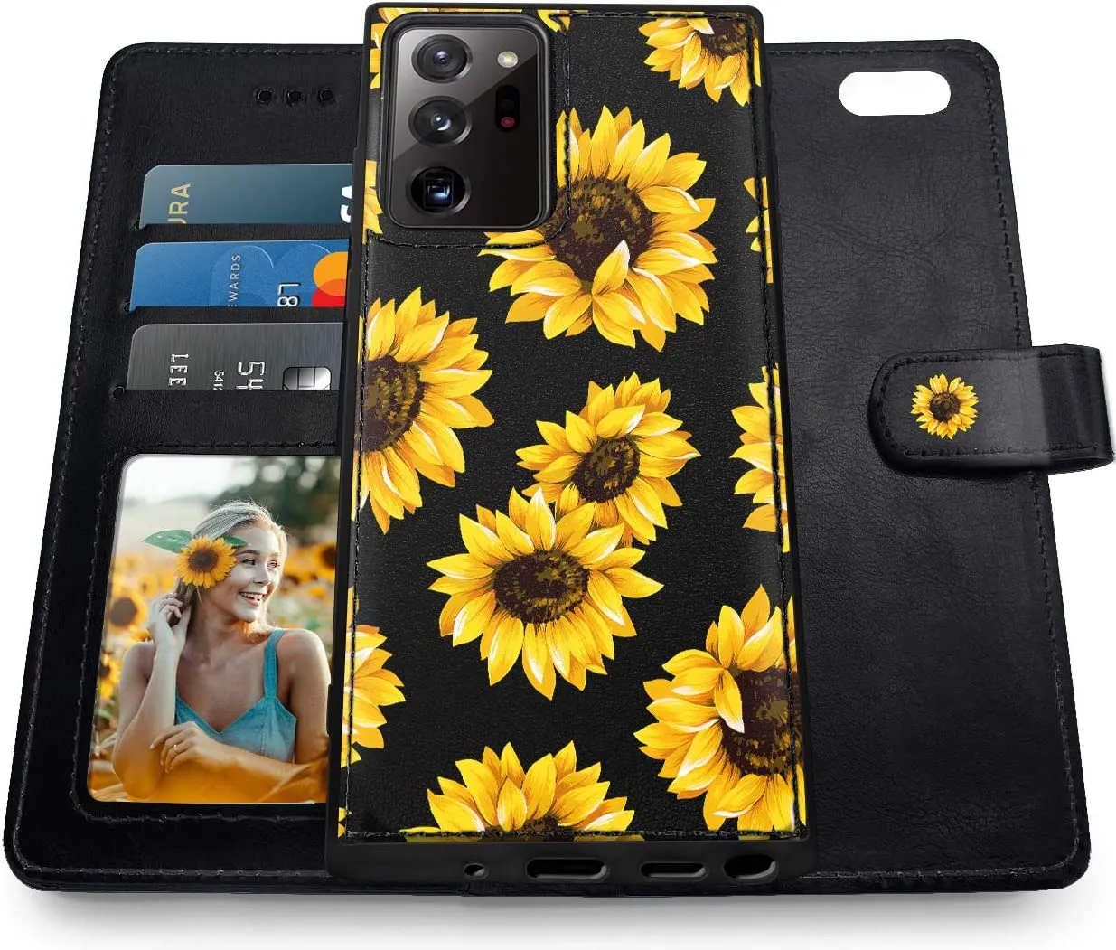 Galaxy Note 20 Ultra 5G Wallet Case Card Slots Girls - Rose Flower/Sunflower