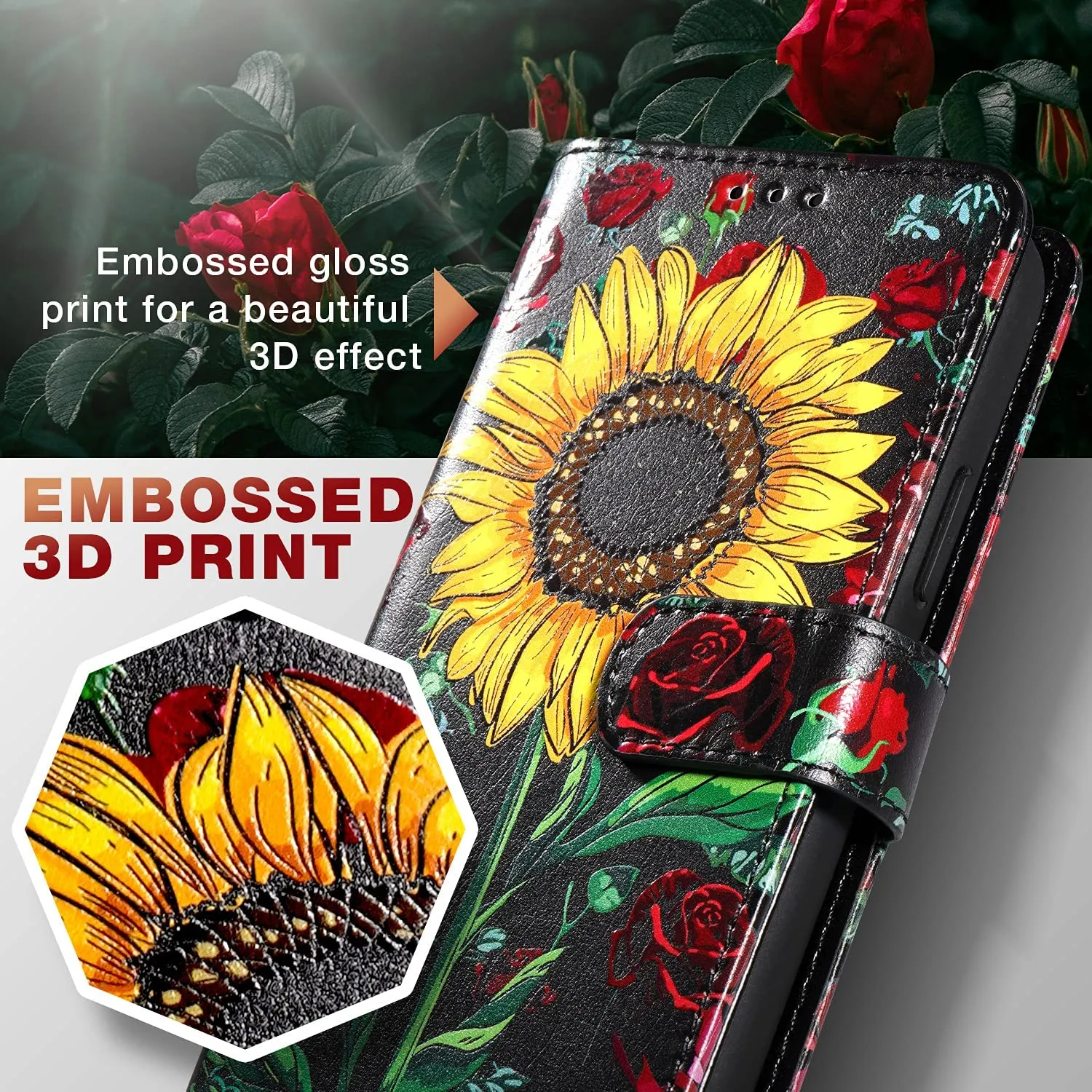 Galaxy Note 20 Ultra 5G Wallet Case Card Slots Girls - Rose Flower/Sunflower