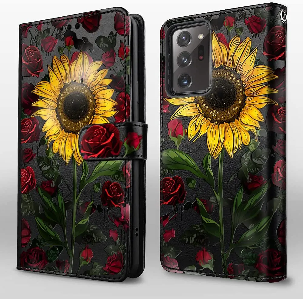 Galaxy Note 20 Ultra 5G Wallet Case Card Slots Girls - Rose Flower/Sunflower