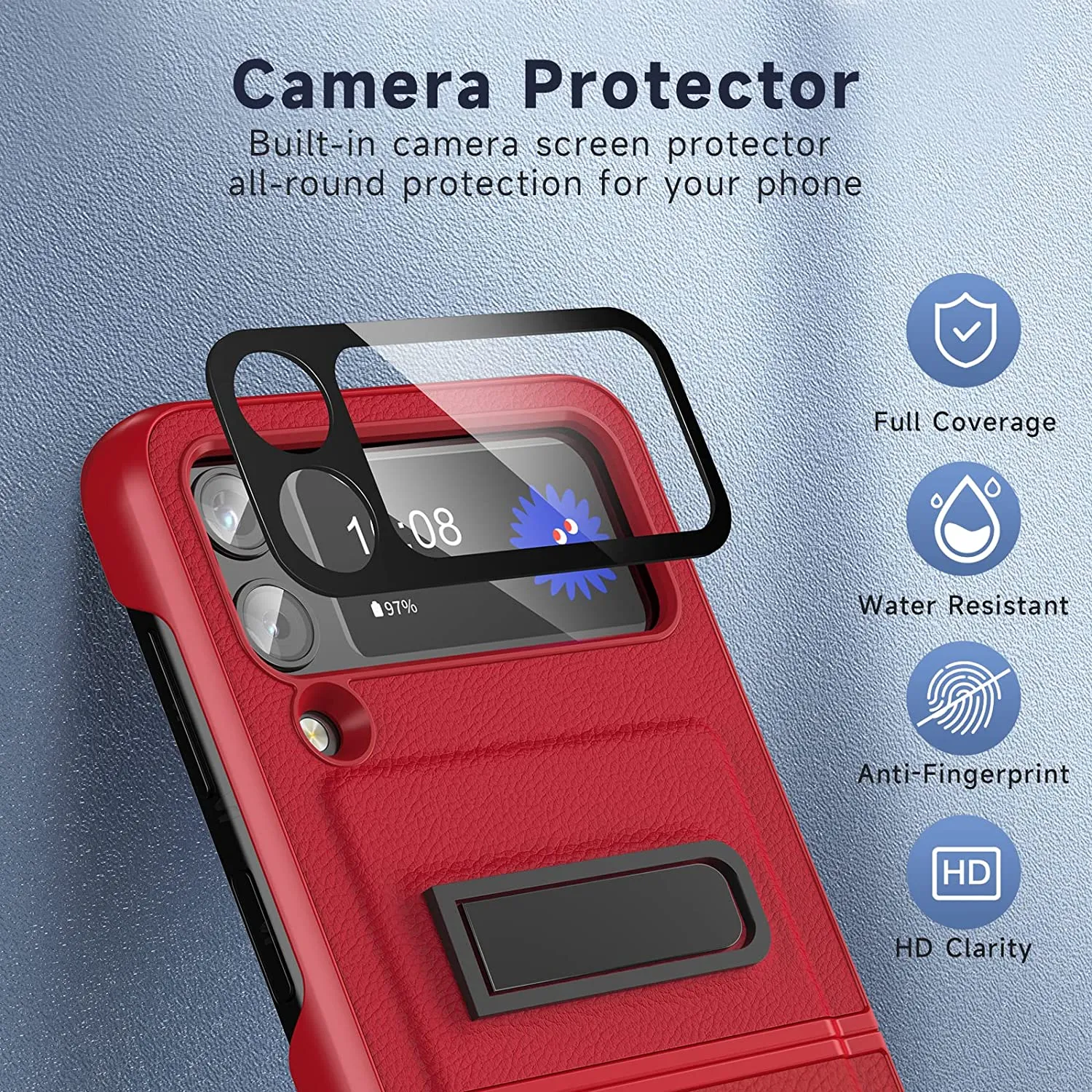 Galaxy Z Flip 4 Case Camera Lens Screen Protector Cover Case Red