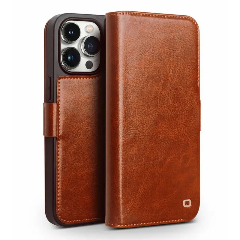 Genuine Leather Flip Phone Case With Card Slots For iPhone